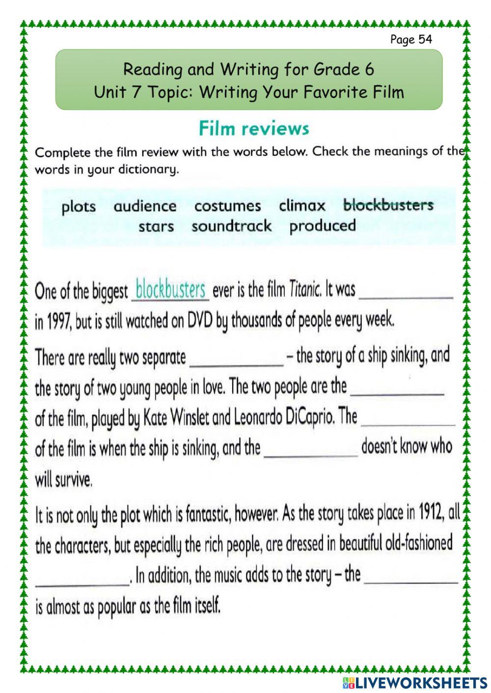 R&W 6 Unit 7 Moving pictures : Film reviews