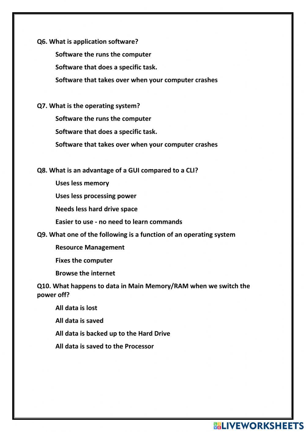 Igcse ict types and components of computer systems online exercise for
