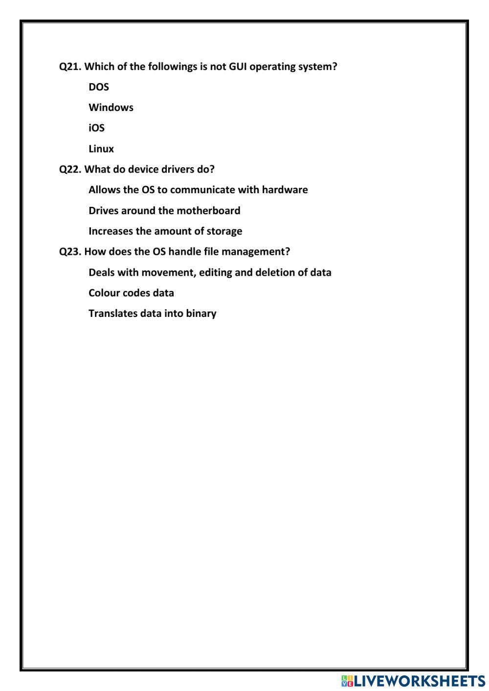 Igcse ict types and components of computer systems online exercise for