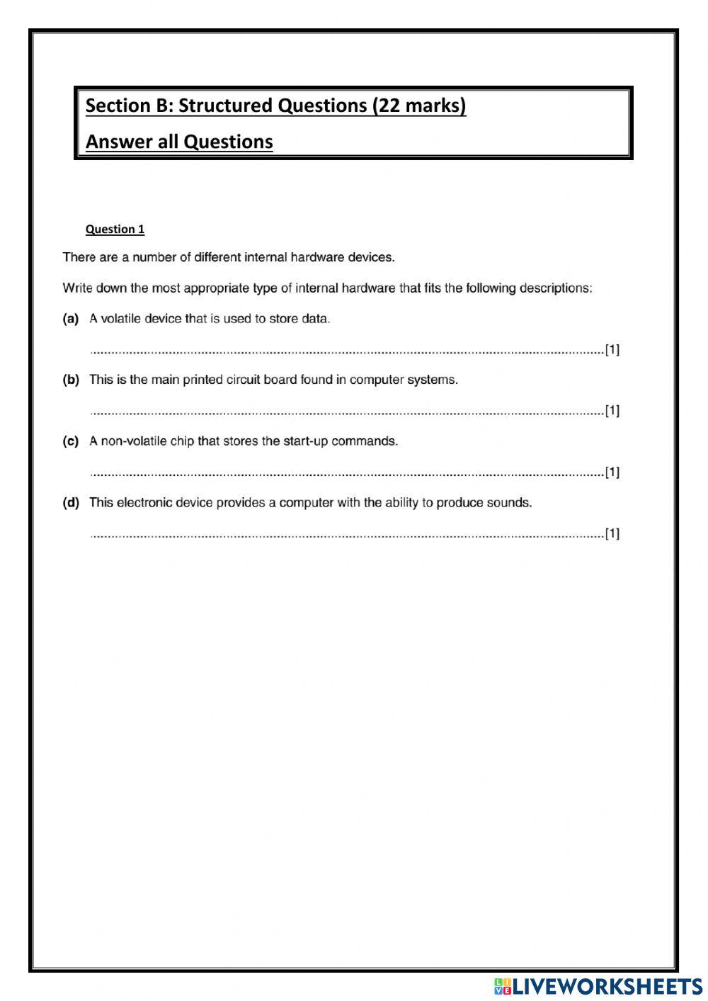 Igcse ict types and components of computer systems online exercise for