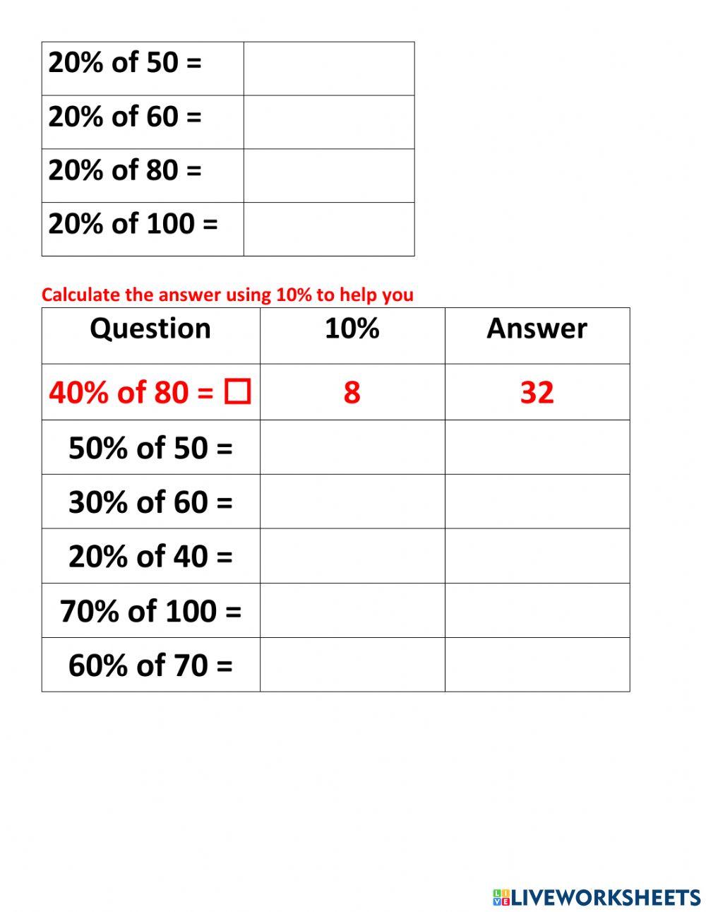 Percentage of a whole number