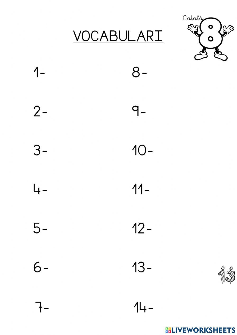 Nombres de l'1 al 14
