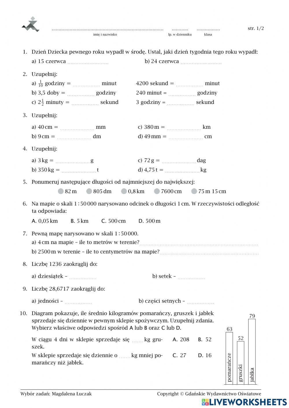 Liczby Na Co Dzień Klasa 6 2708764 | Karta pracy - liczby na co dzień kl.6