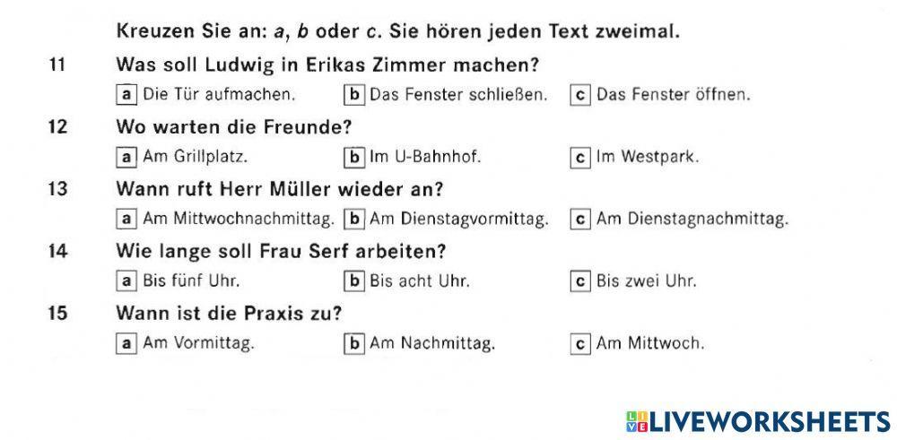 A1 Übungstest altes Buch - Hören Teil 3