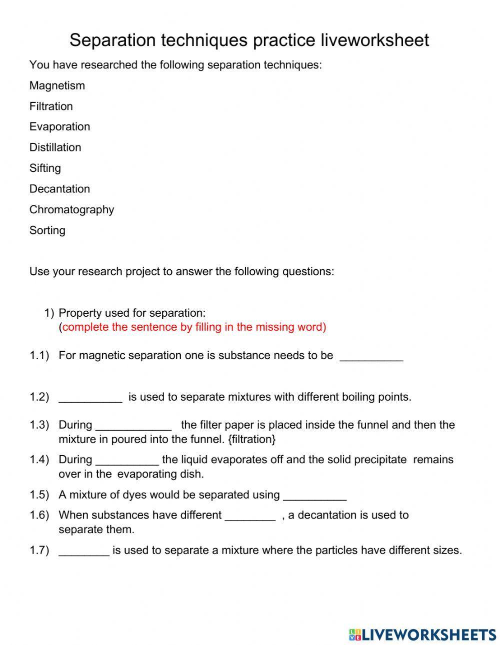 Separation techniques practice test