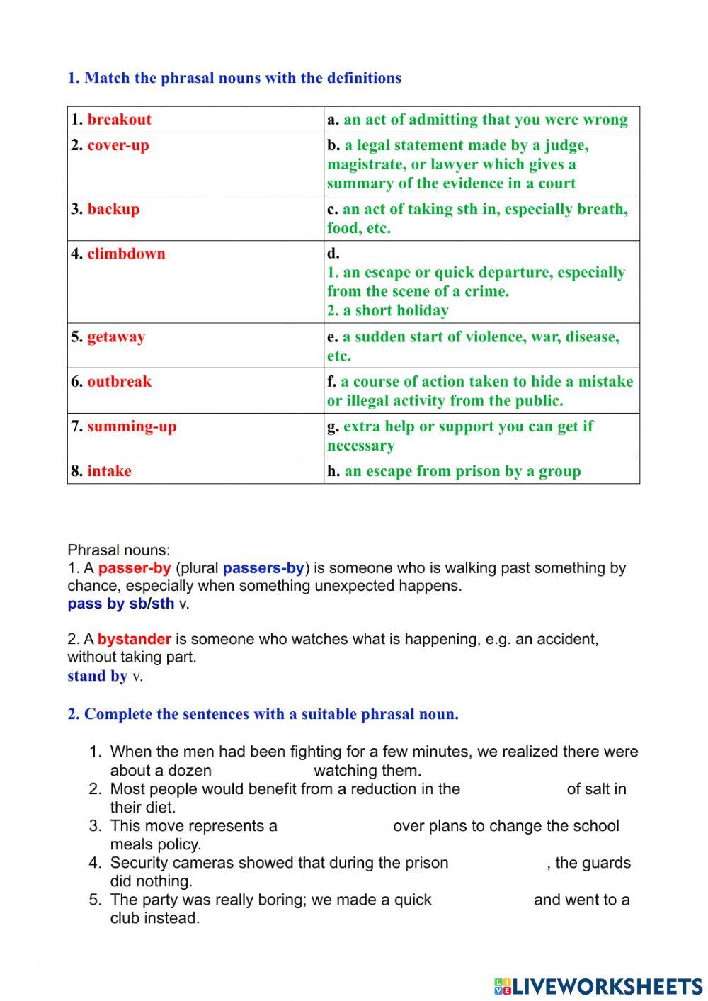 Phrasal nouns advanced