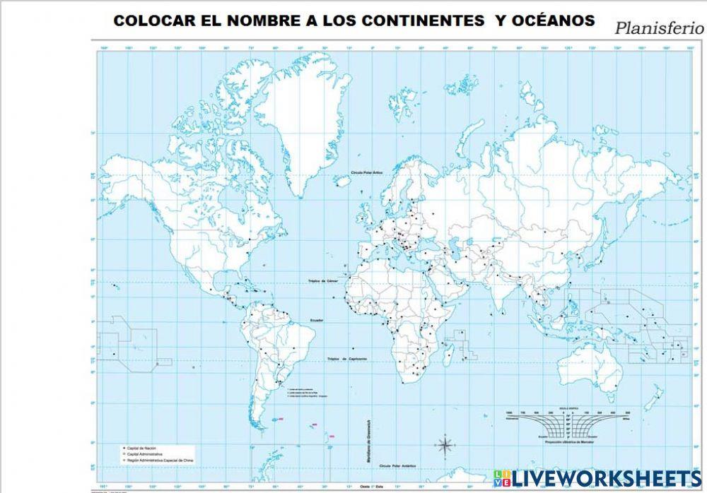 Planisferio,CONTINENTES Y OCEANOS