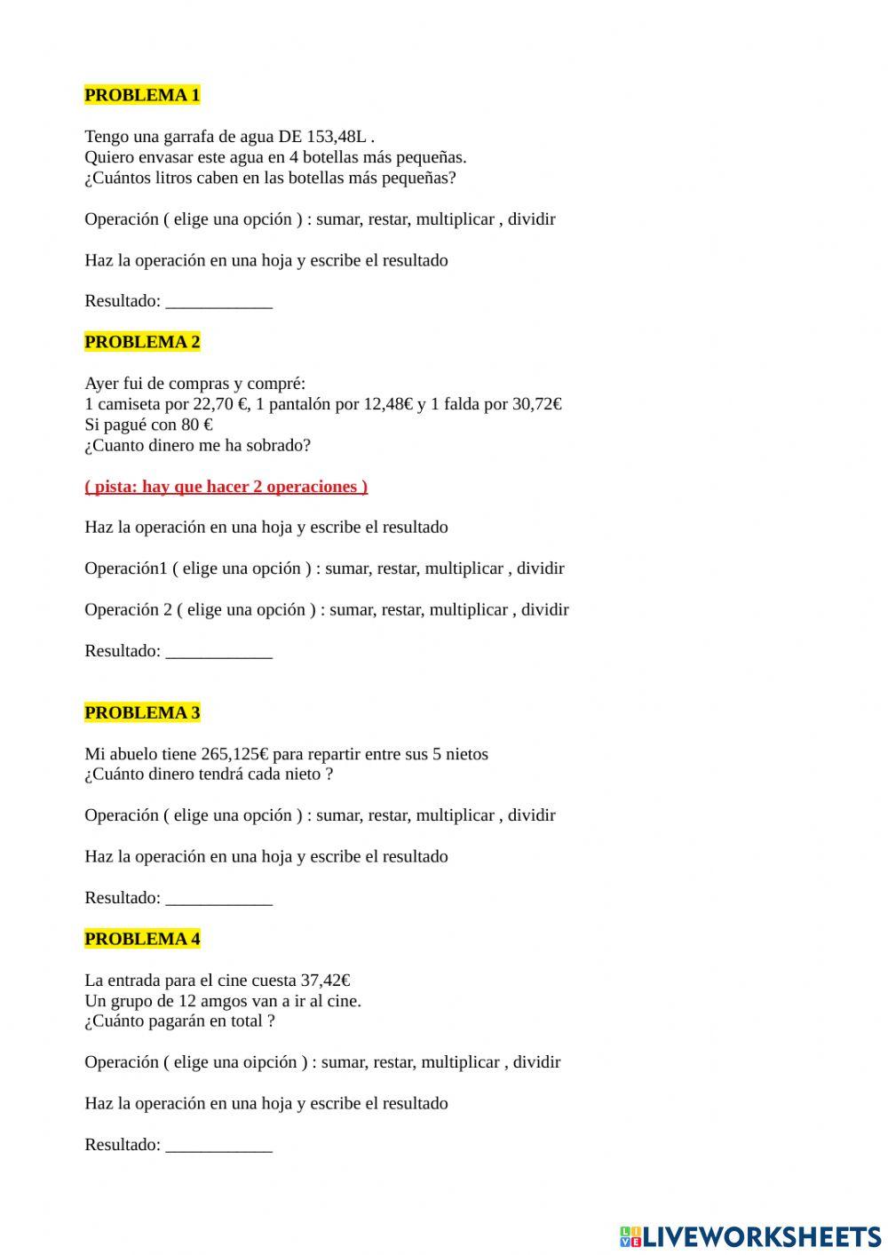 Problemas decimales 1