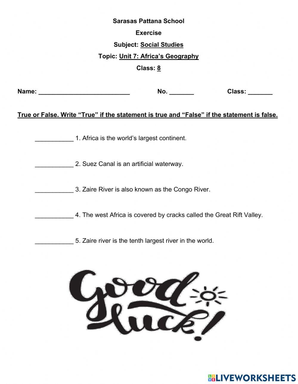 Grade 8 unit 7 africa s geography worksheet live worksheets