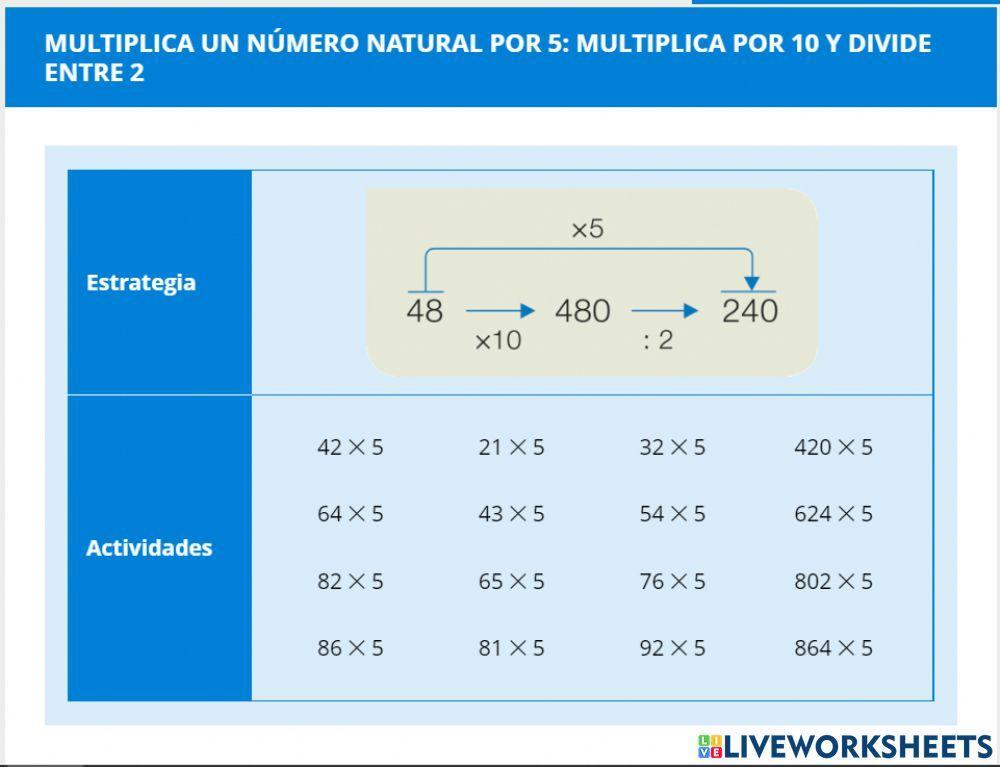 CÁLCULO MENTAL 6.2: Multiplicar número natural por 5