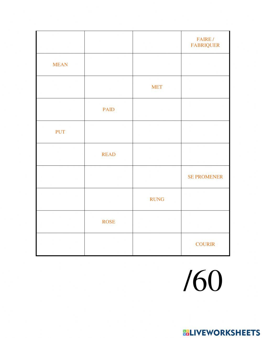 Irregular Verbs Test