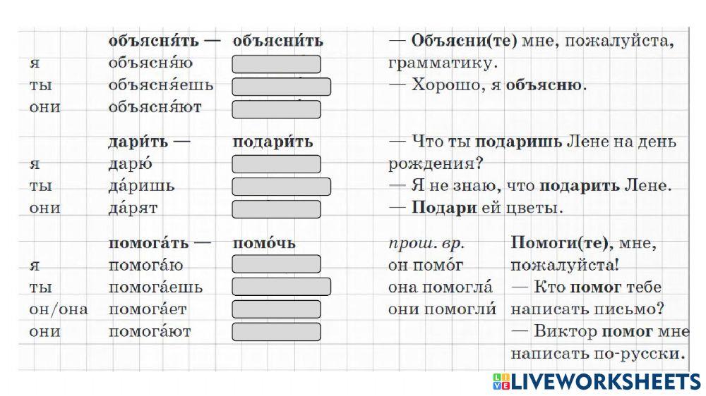 Спряжения глаголов СВ 15.2