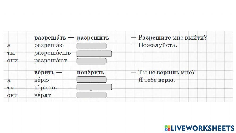 Спряжения глаголов СВ 15.2