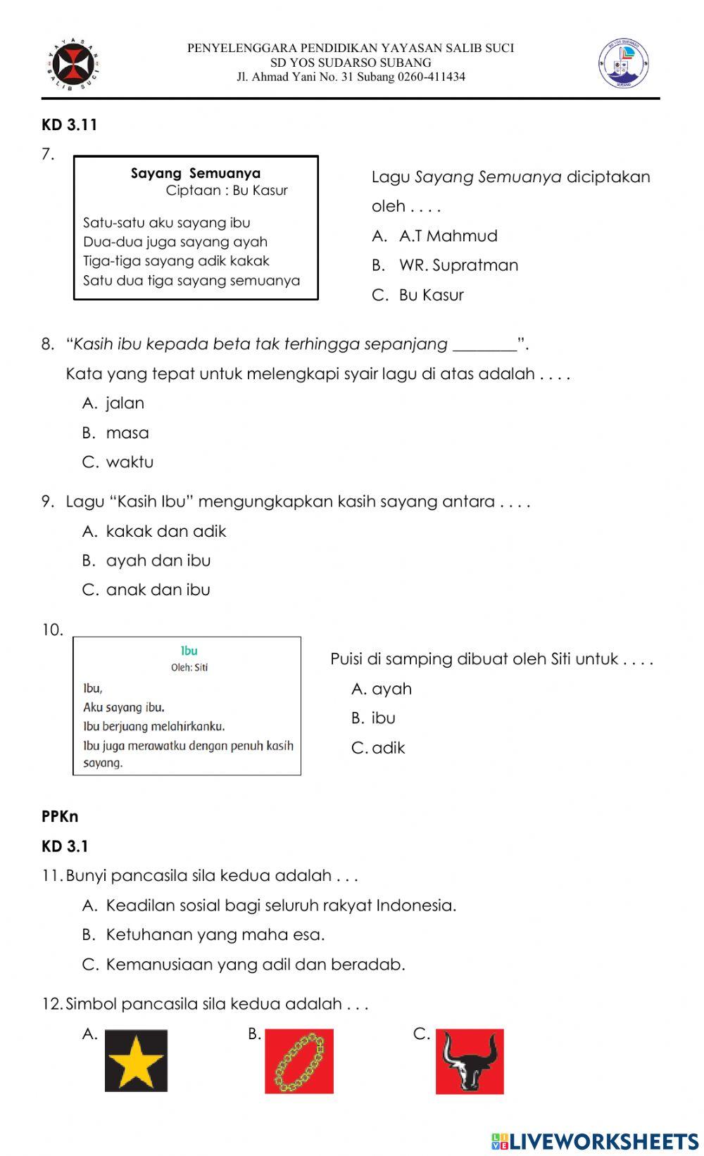 Ulangan Tematik Tema 5-Bahasa Indonesia dan PPKn