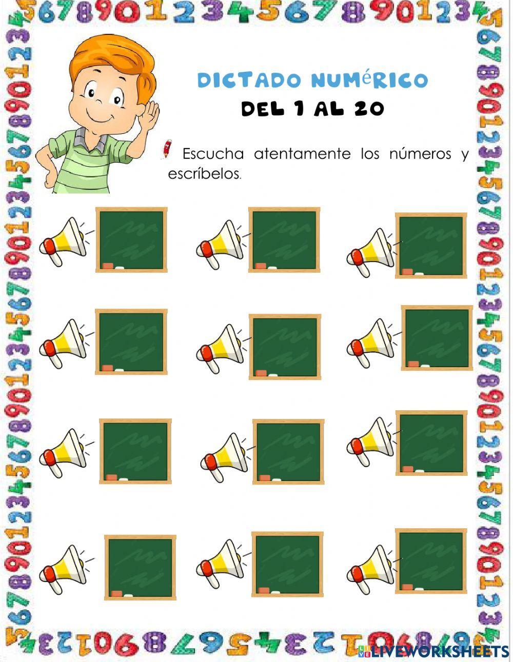 Dictado de números del 1 al 20