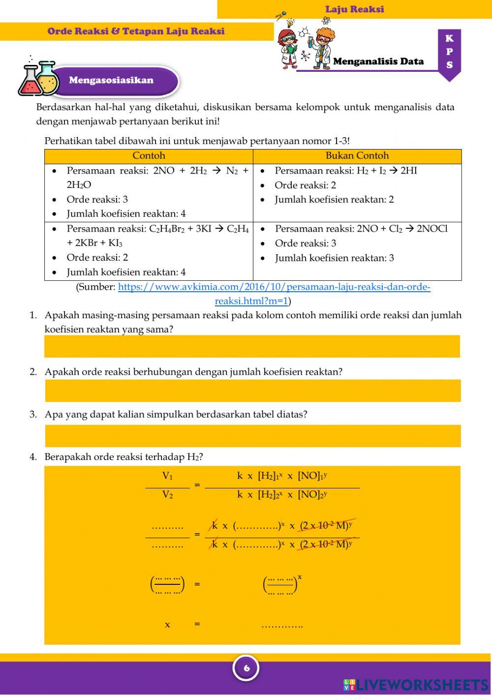 E-LKPD Laju Reaksi (Orde Reaksi & Tetapan Laju Reaksi)