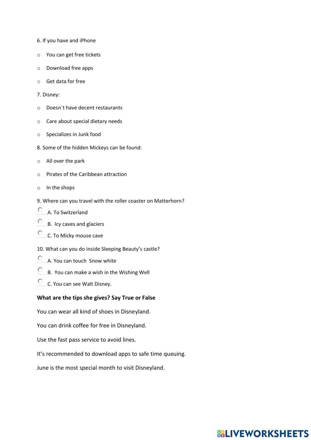 Listening practice a fun day in disneyland