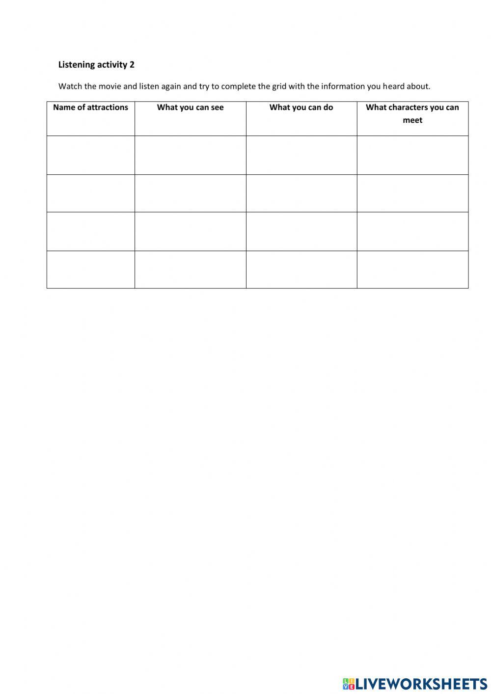 Listening practice a fun day in disneyland