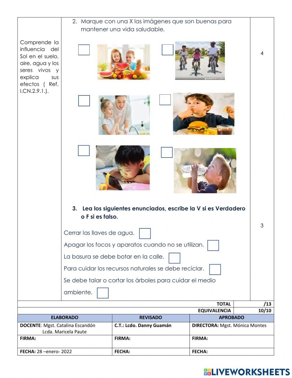 Evaluación de ciencias naturales