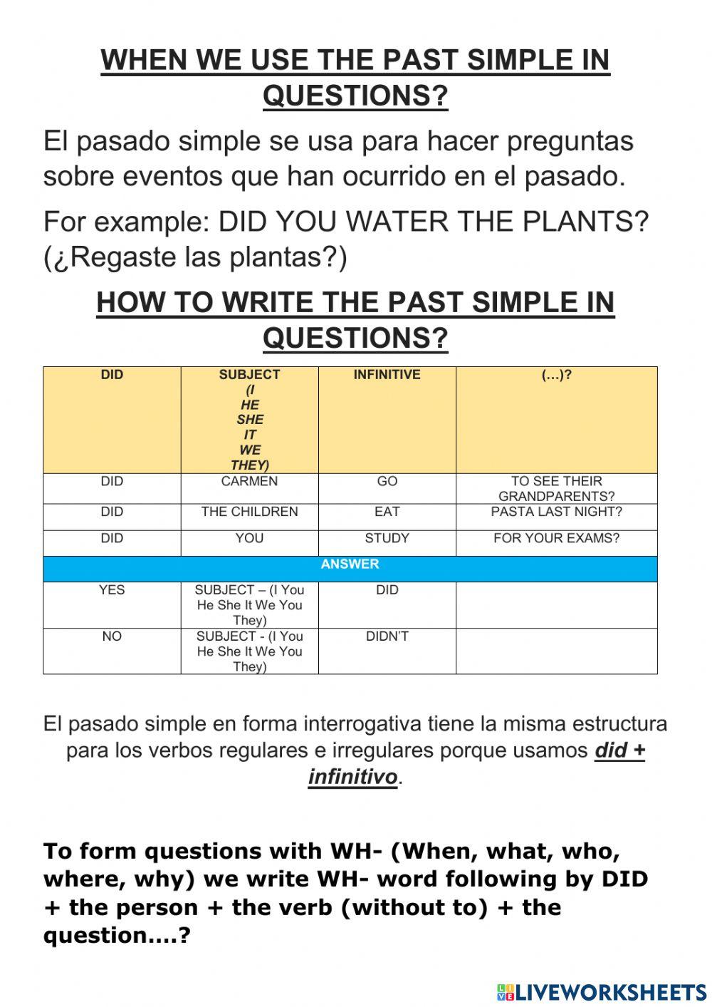 Past simple questions DID