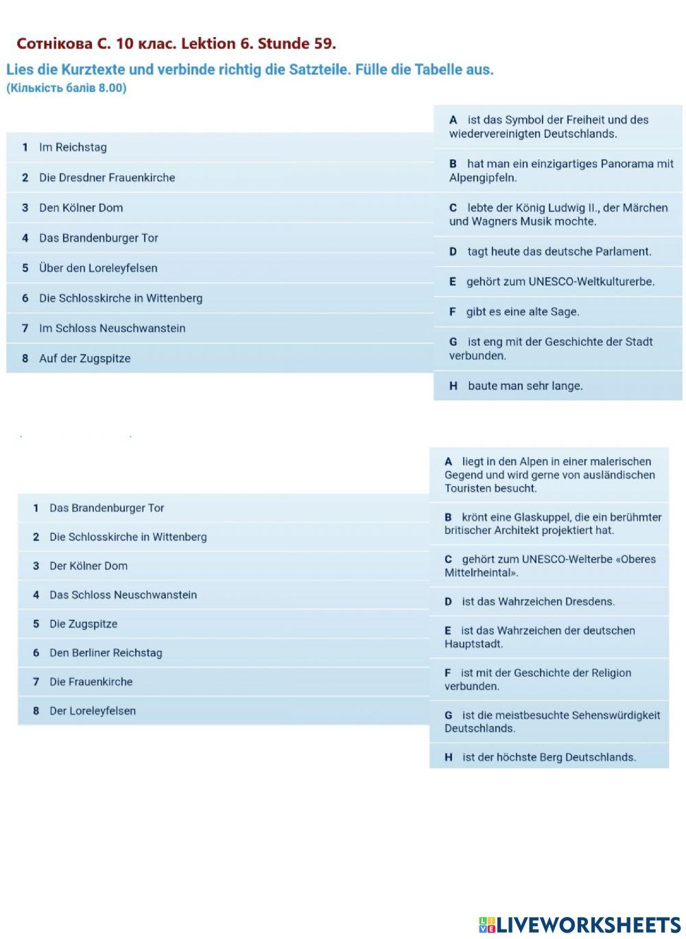 Сотнікова 10 клас.Lektion 6. Stunde 59.Für Übung 3 St 147