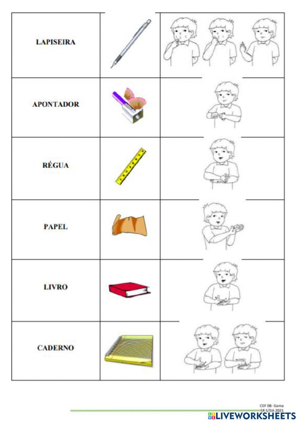 Material escolar em Libras