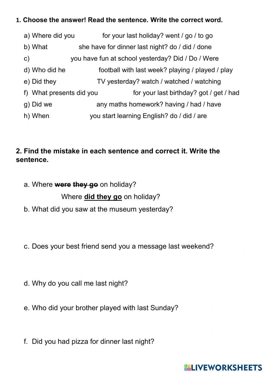 PAST SIMPLE QUESTIONS EXERCISES