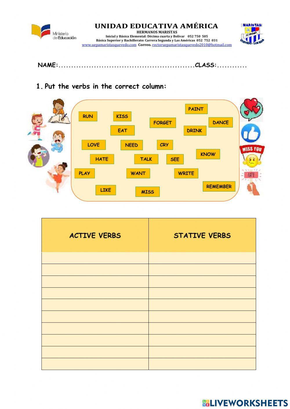 Active verbs and stative verbs