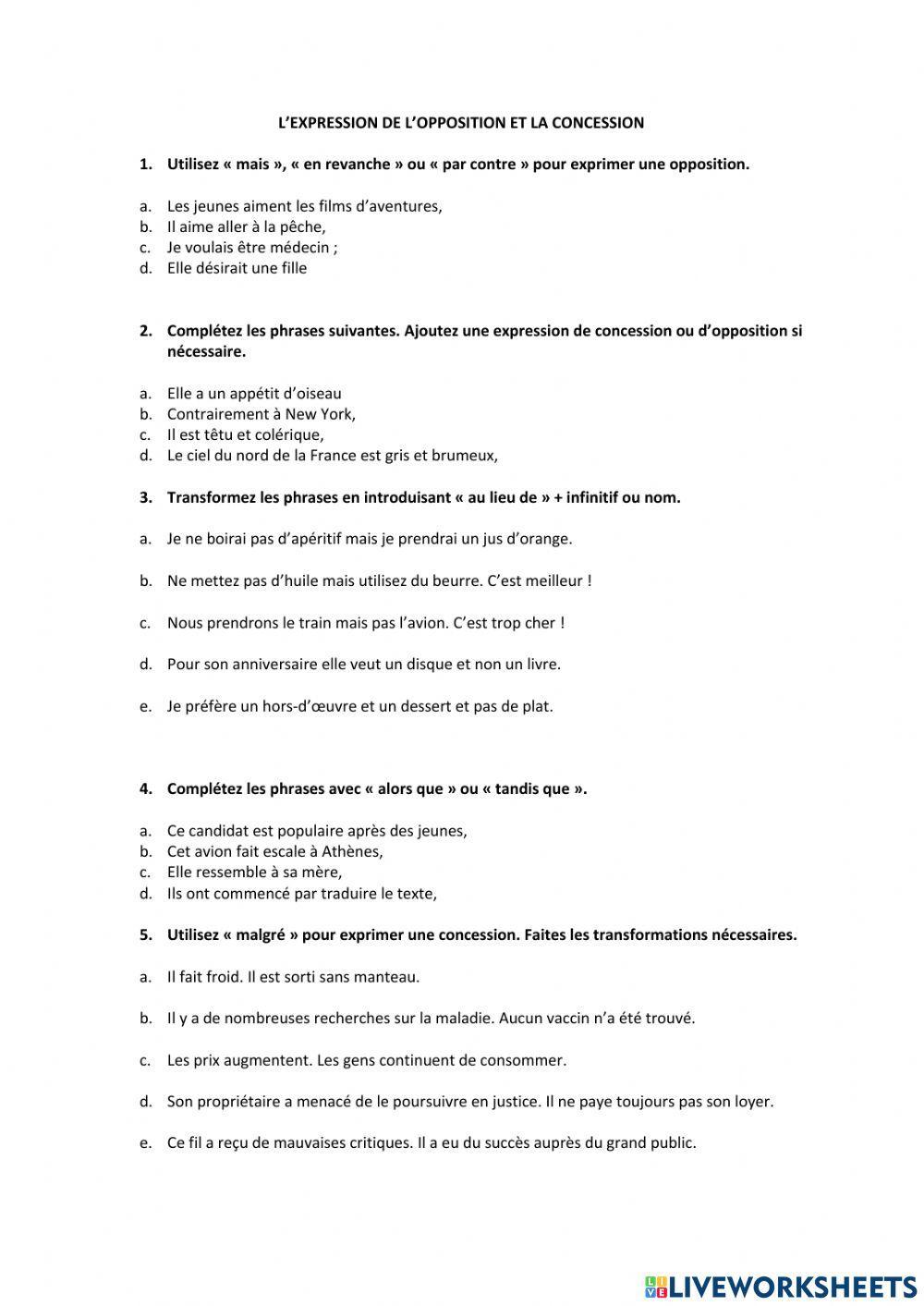 L'opposition et la concession