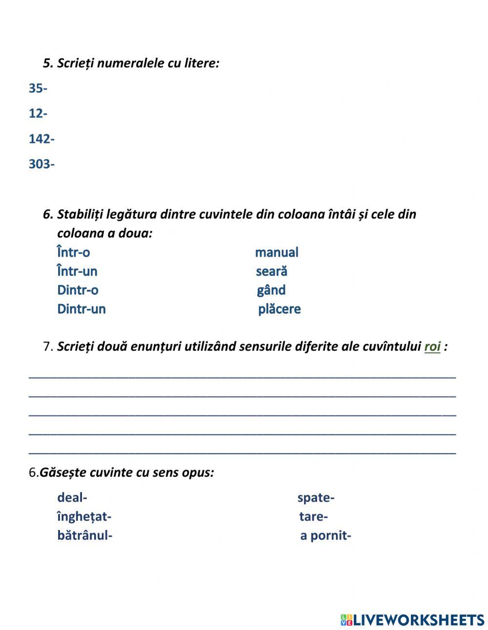 Evaluare la limba română clasa IV