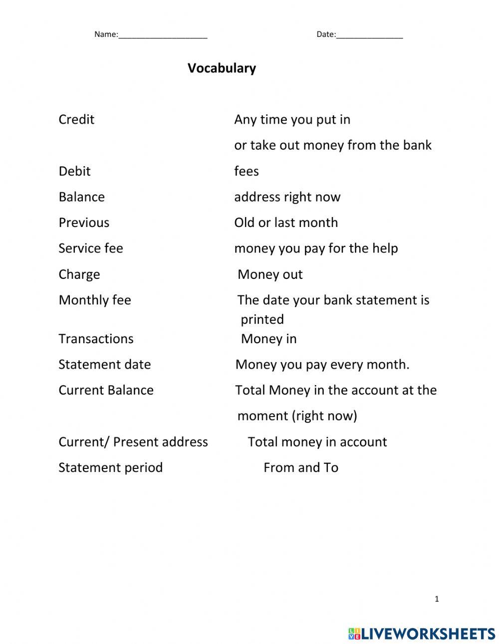 Reading a Bank Statement