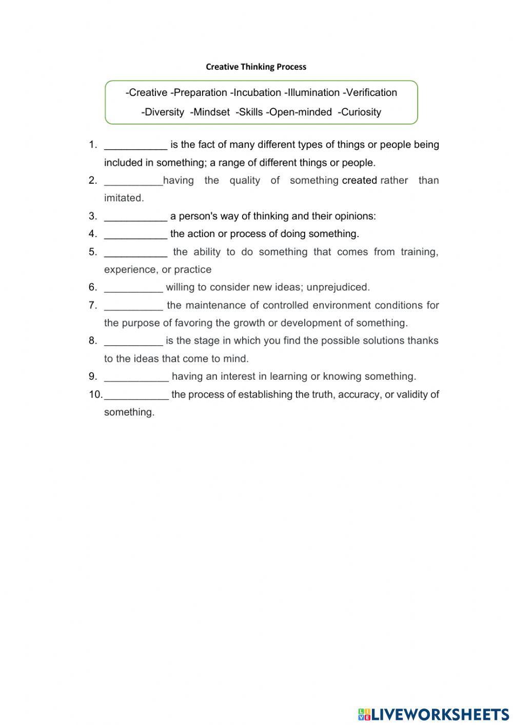 Creative thinking glossary