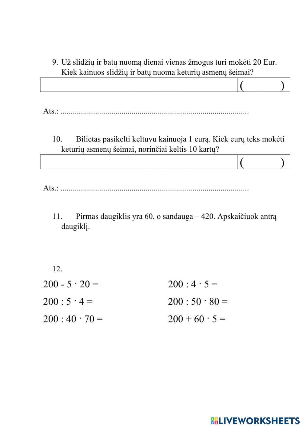 Daugyba ir dalyba iš dešimčių, šimtų