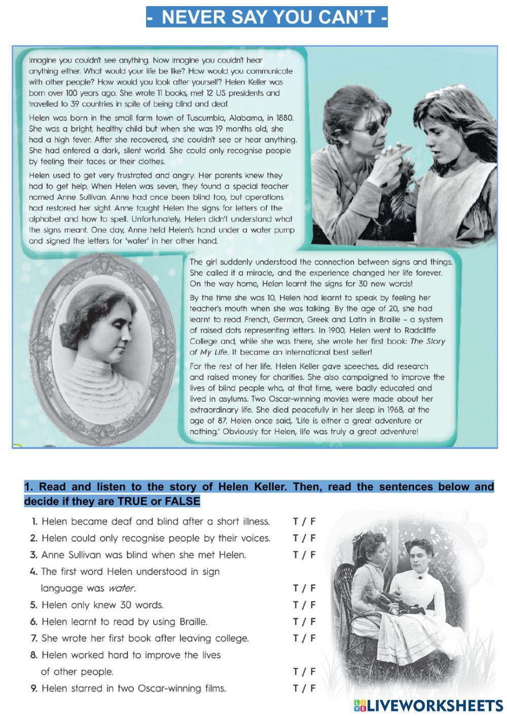 Reading comprehension: HELEN KELLER