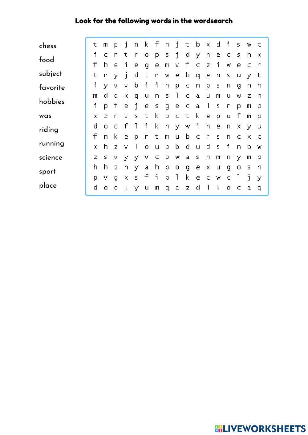 Past Simple Worksheet - Personal Information and Preferences - I was