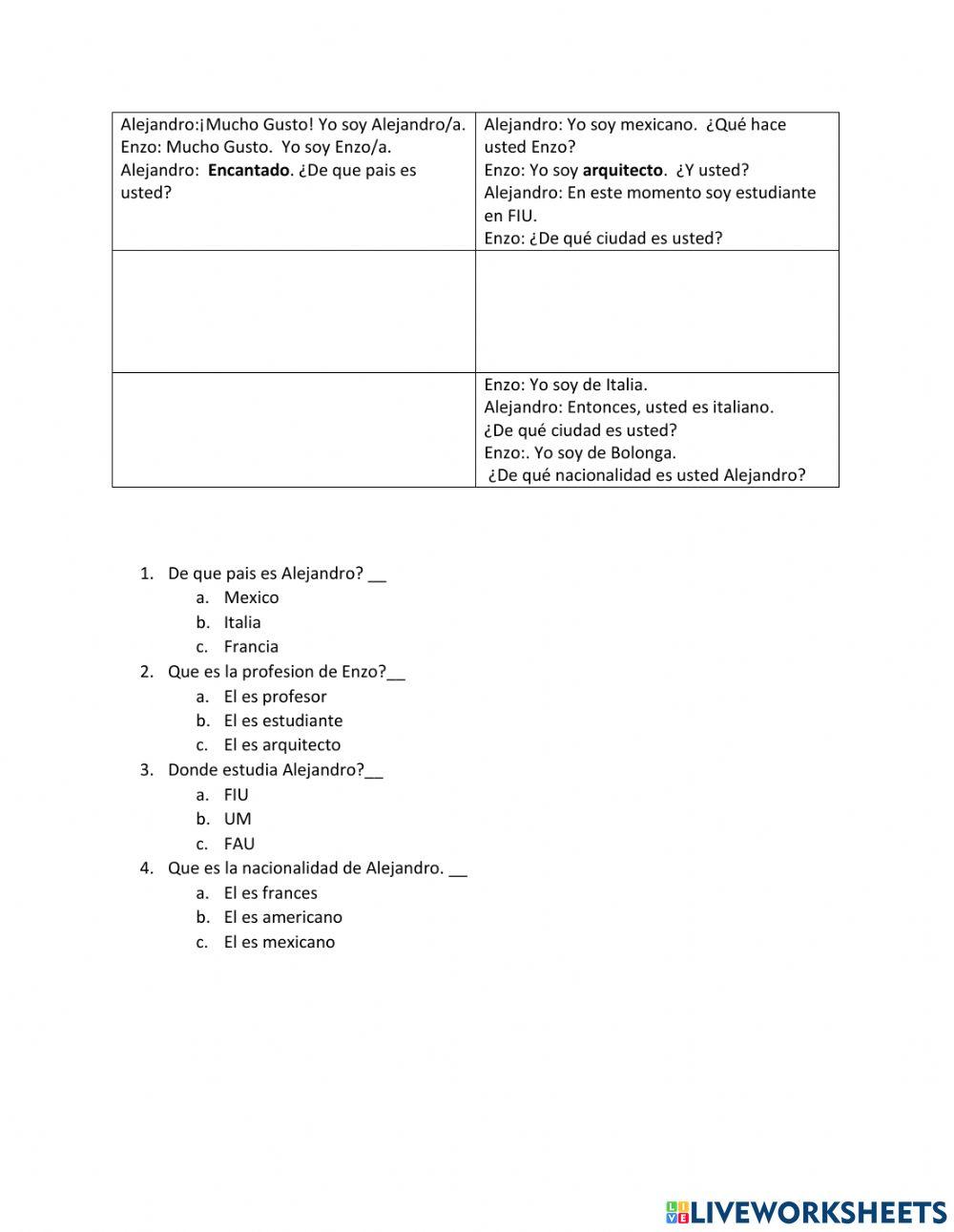Spanish Dialogue Sort
