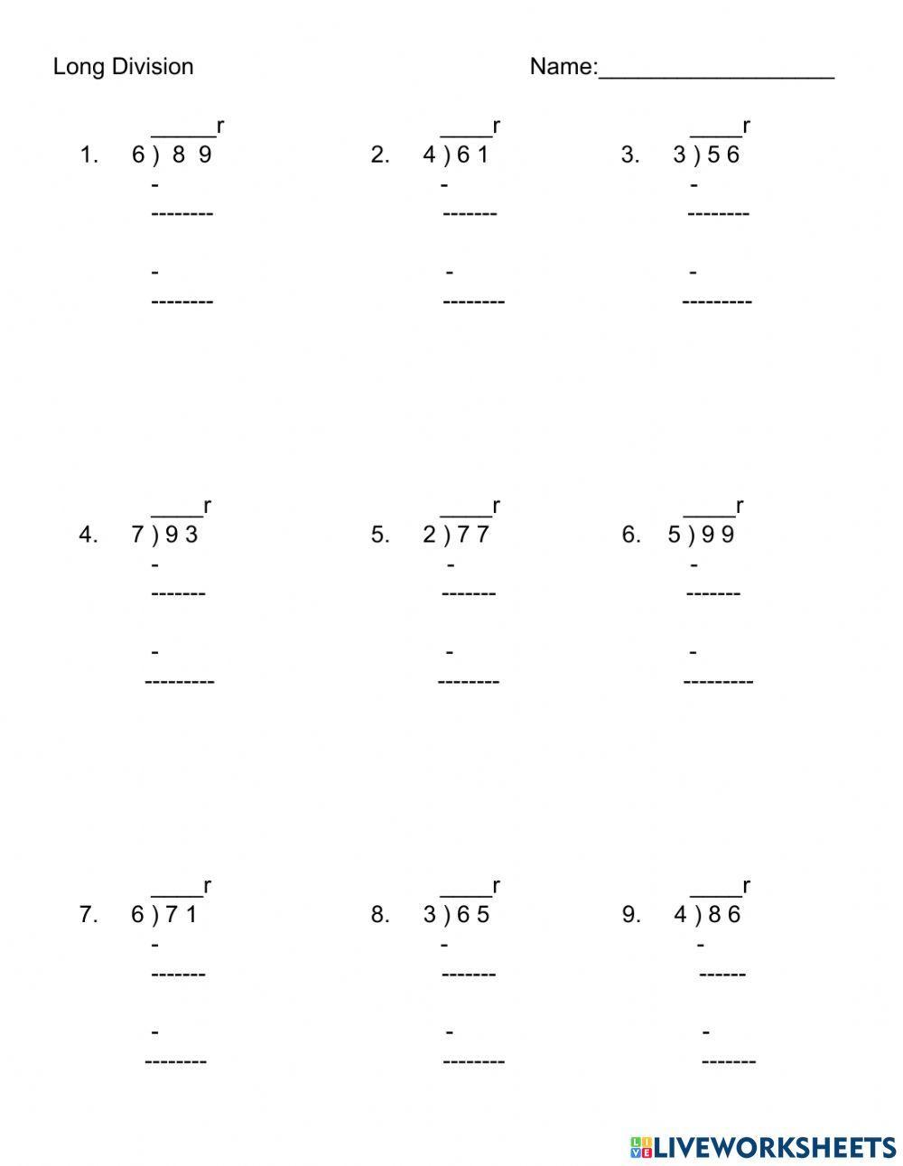 Long Division with Remainders Long Division with Remainders