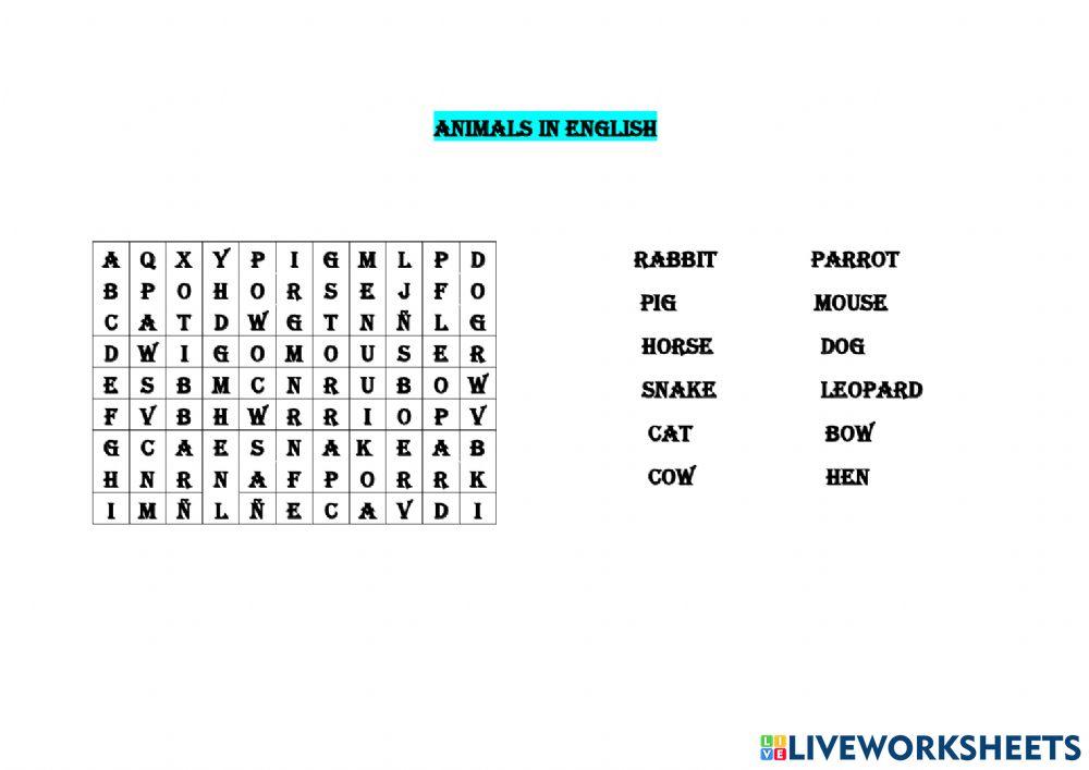 Animals in english