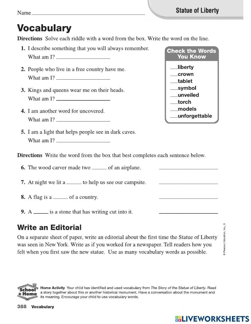 The Statue of Liberty vocab