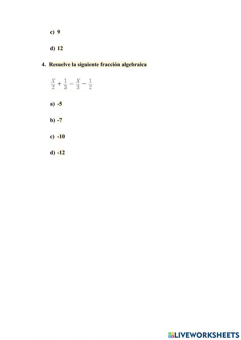 Examen de Matemática - 9no