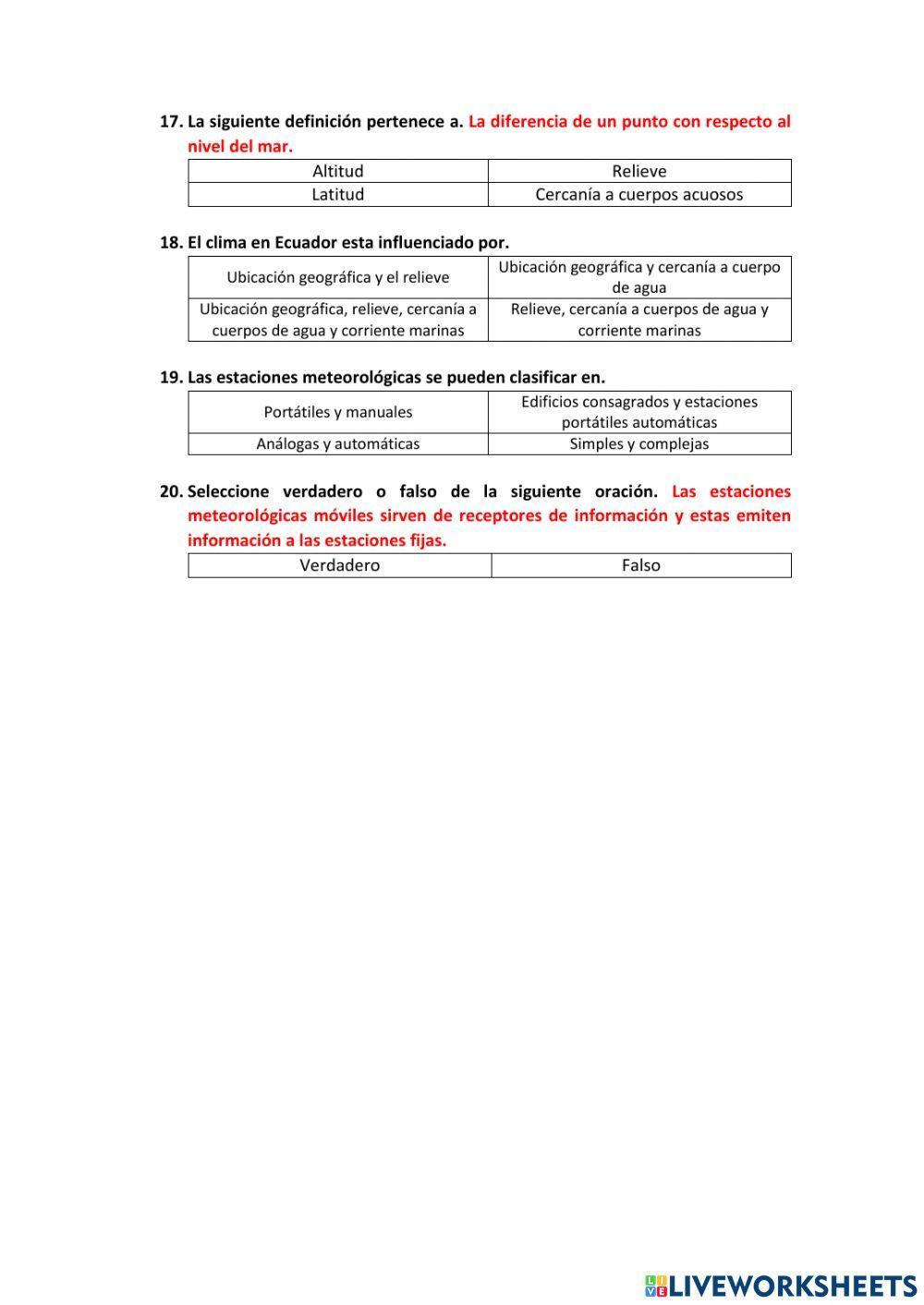 Cuestionario (Clima y Tiempo Atmosférico)