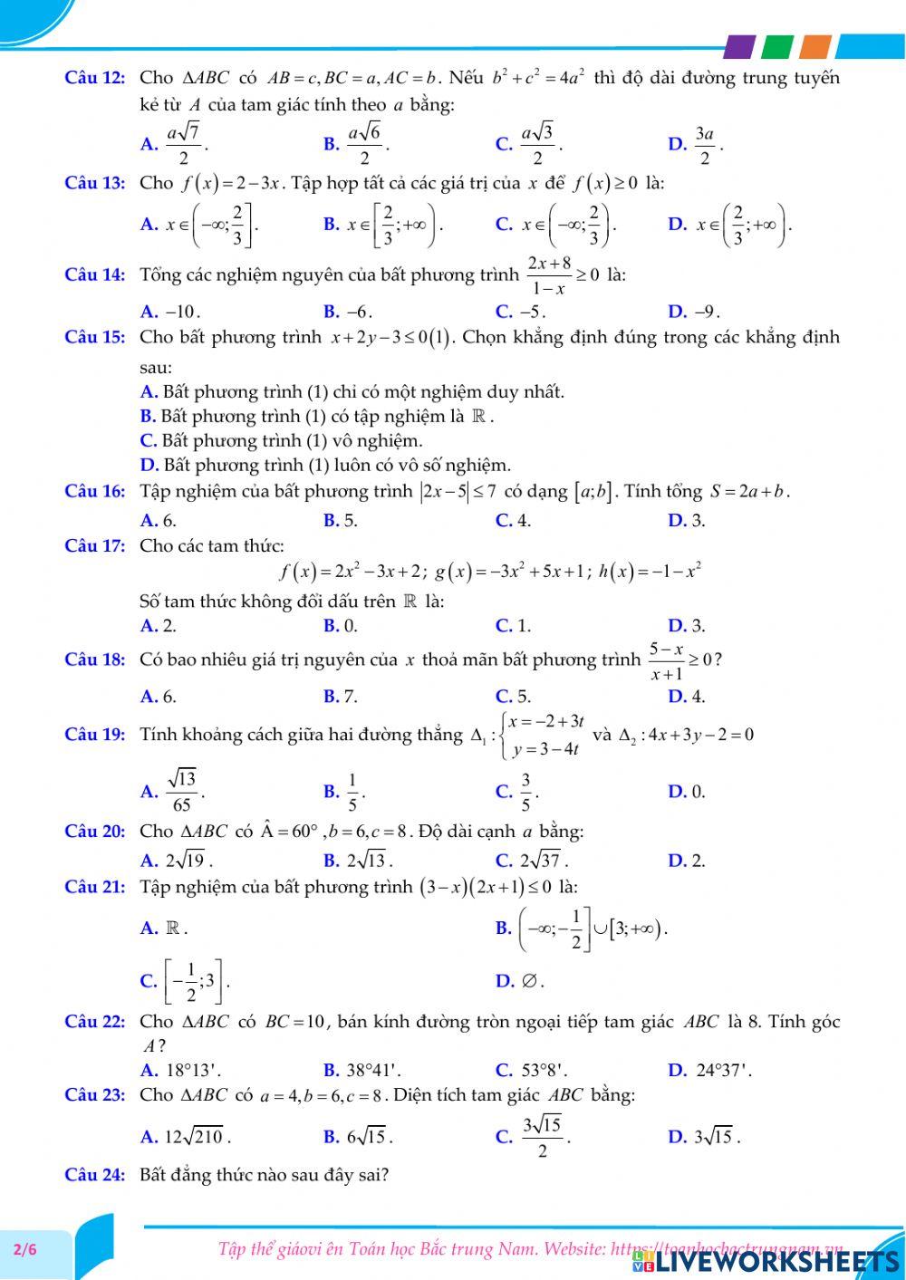 Toán 10-Kiểm tra GK2-THPT Chuyên Quốc học, Huế-2021