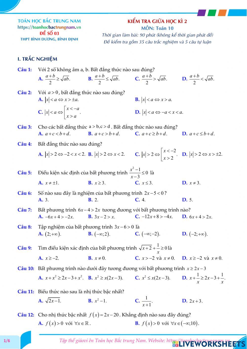 Toán 10-Kiểm tra GK2-THPT Bình Dương, Bình Định-2021