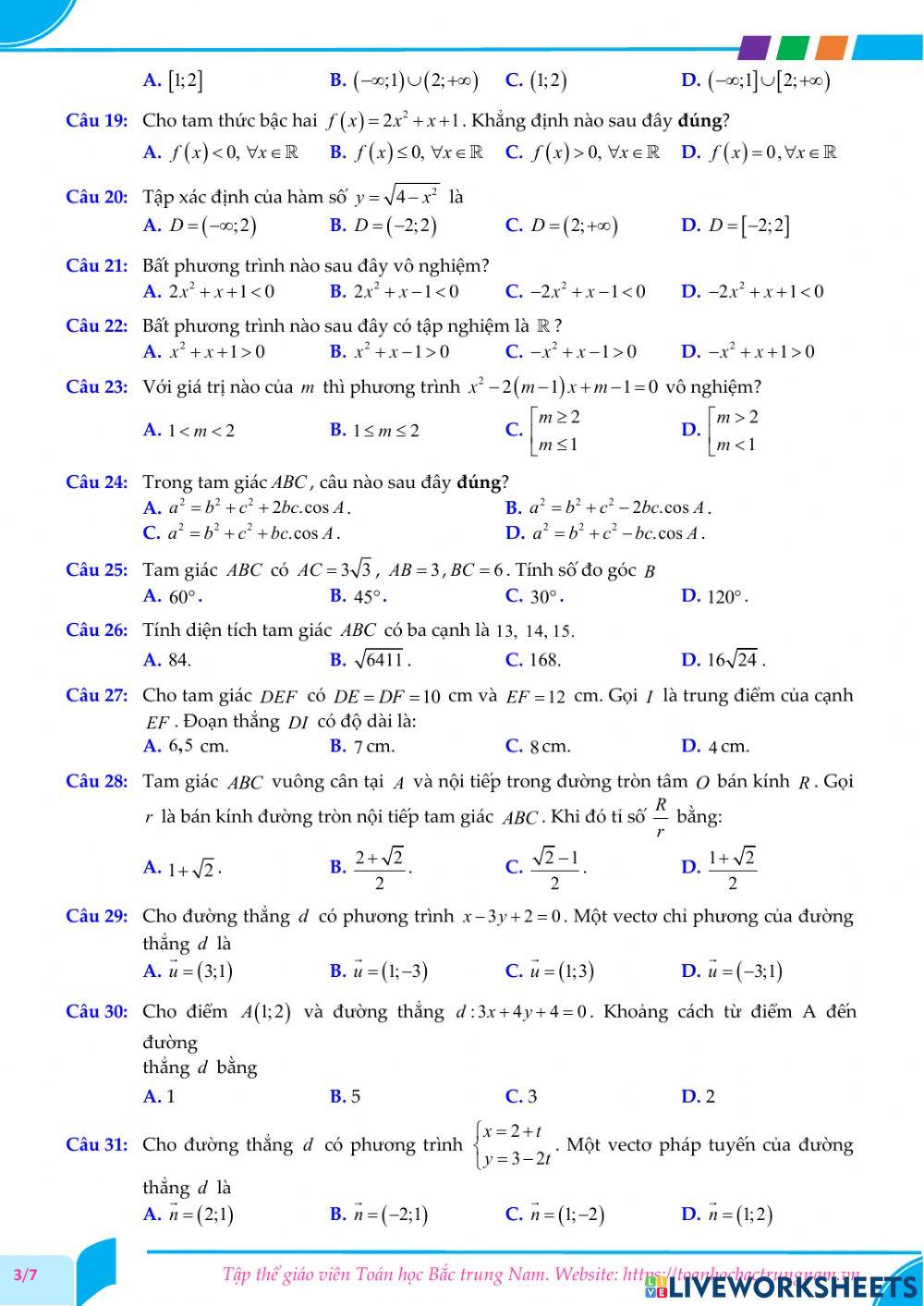Toán 10-Kiểm tra GK2-THPT Số 2 An Nhơn, Bình Định-2021