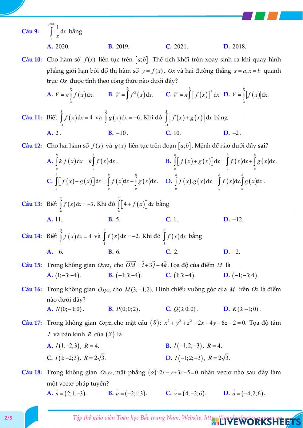 Toán 12-Kiểm tra GK2-THPT Ngũ Hành Sơn, Đà Nẵng-2021
