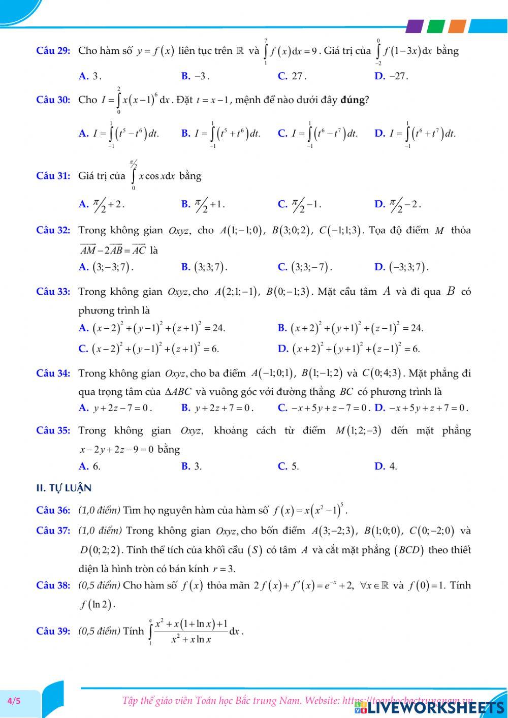 Toán 12-Kiểm tra GK2-THPT Ngũ Hành Sơn, Đà Nẵng-2021