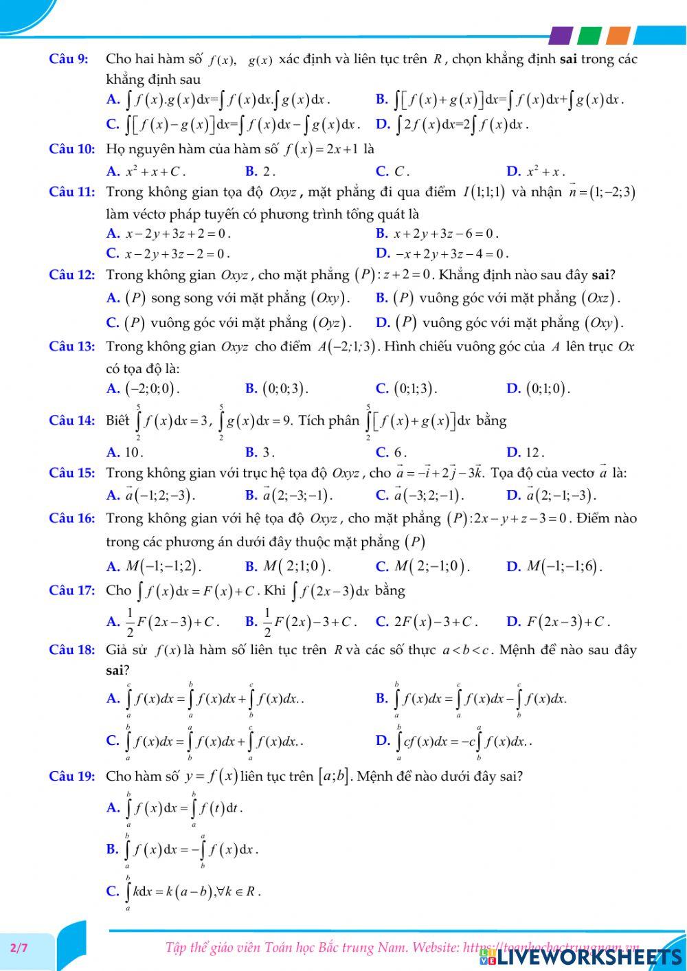 Toán 12-Kiểm tra GK2-THPT Số 3 An Nhơn, Bình Định-2021