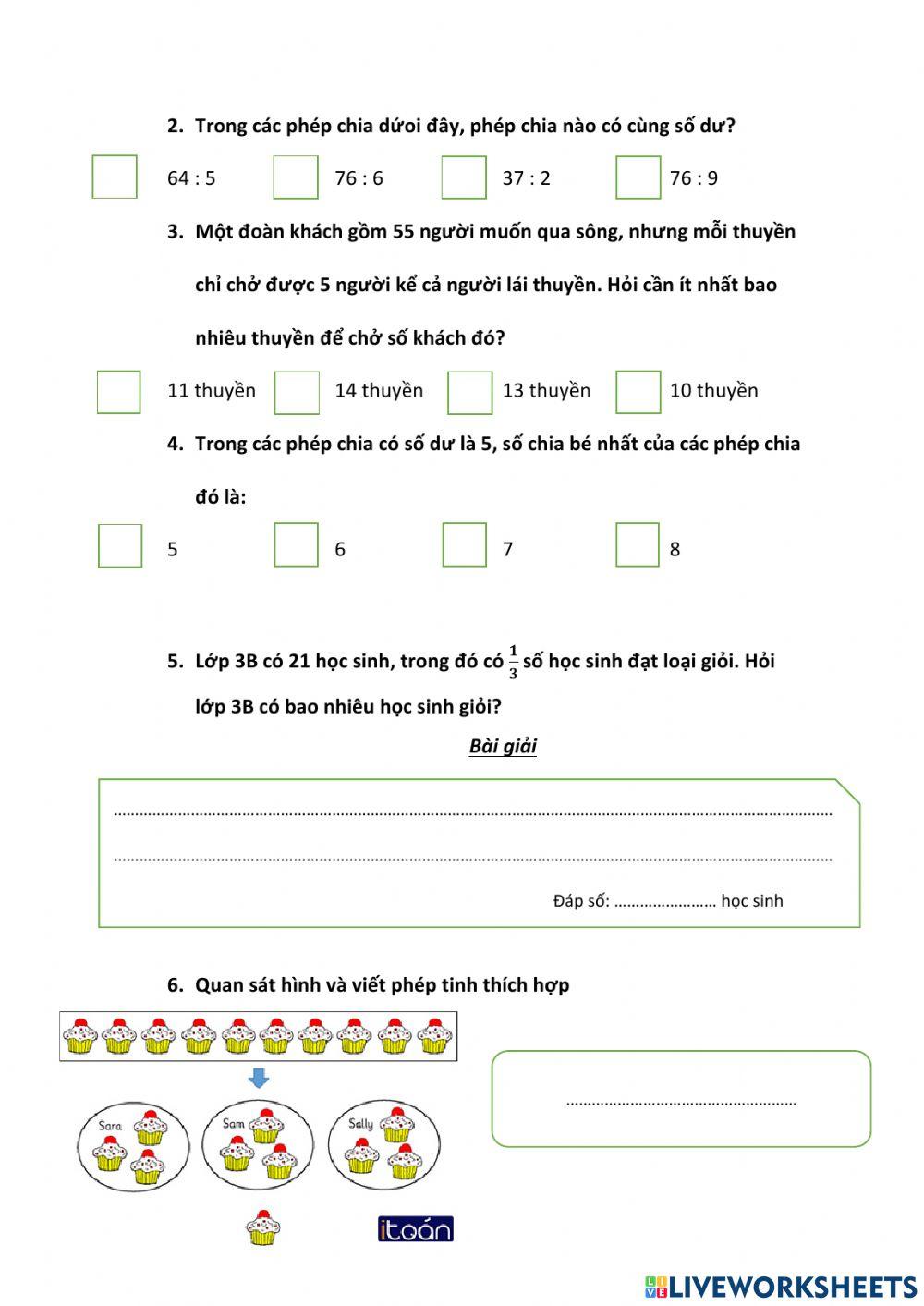 Ôn tập phép chia lớp 3