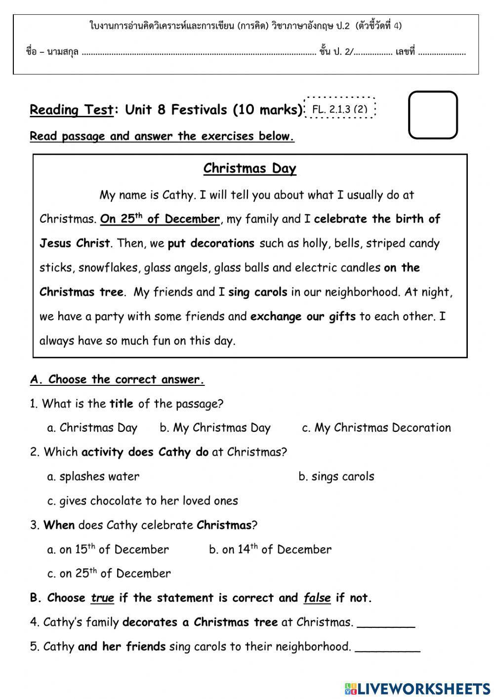 Grade 2 Reading Test Unit 8