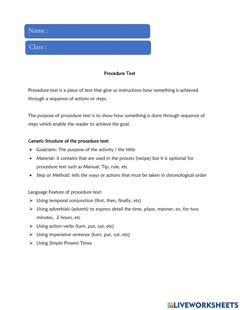 Procedure text online exercise for | Live Worksheets